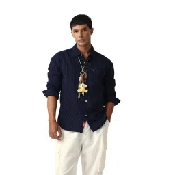 The Bear House Navy Blue Cotton Striped Relaxed Fit Shirt-picture-42