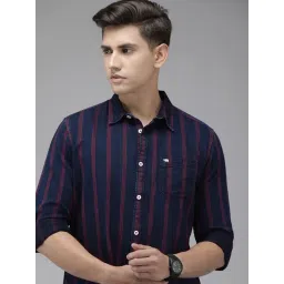 The Bear House Navy Slim Fit Striped Cotton Shirt-picture-21