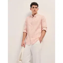 THE BEAR HOUSE Orange Cotton Slim fit Striped Shirts-picture-12