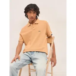 The Bear House Orange Cotton Woven Design Regular Fit Polo T-Shirt-picture-19