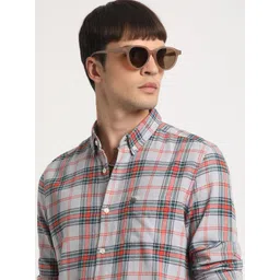 THE BEAR HOUSE Slim Fit Button-Down Collar Tartan Checked Pure Cotton Casual Shirt-picture-17