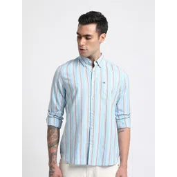 THE BEAR HOUSE Slim Fit Striped Spread Collar Cotton Casual Shirt-picture-18