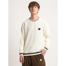 The Bear House White Cotton Regular Fit Texture Sweatshirt-picture-19
