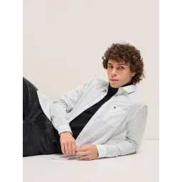 The Bear House White Cotton Slim Fit Stripes Casual Shirt-picture-29