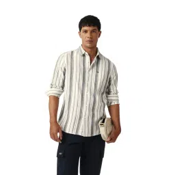 The Bear House White Cotton Striped Slim Fit Shirt-picture-41