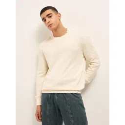 The Bear House White Cotton Textured Regular Fit Sweater image 4