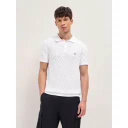 The Bear House White Cotton Woven Design Regular Fit Polo T-Shirt-picture-41