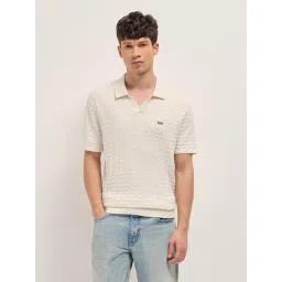 The Bear House White Cotton Woven Design Regular Fit Polo T-Shirt-picture-35