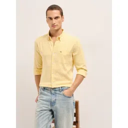 The Bear House Yellow Cotton Blend Solid Slim Fit Shirt-picture-42