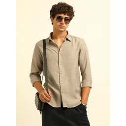 THE BEETEL HOUSE Men Classic Fit Textured Spread Collar Casual Shirt-picture-36