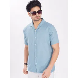 THE BEETEL HOUSE Men Comfort Slim Fit Textured Cuban Collar Cotton Casual Shirt-picture-17