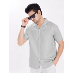 THE BEETEL HOUSE Men Comfort Slim Fit Textured Cuban Collar Cotton Casual Shirt-picture-16