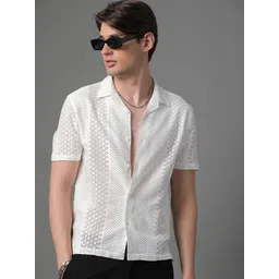THE BEETEL HOUSE Men Relaxed Fit Cuban Collar Textured Casual Shirt-picture-12