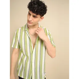 THE BEETEL HOUSE Men Relaxed Fit Cuban Collar Vertical Striped Casual Shirt-picture-37