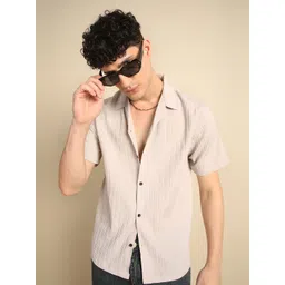 THE BEETEL HOUSE Men Standard Fit Cuban Collar Textured Casual Shirt-picture-25