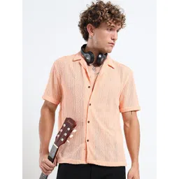 THE BEETEL HOUSE Men Textured Cuban Collar Casual Shirt-picture-10