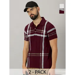 THE BEETEL HOUSE Pack Of 2 Checked Polo Collar Short Sleeves Casual T-shirt-picture-28