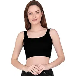 the blazze 1044 Women's Cotton Basics Sexy Solid Square Neck Slim Sleeveless Saree Readymade Saree Bra Blouse Crop Top T-Shirt for Women-picture-13