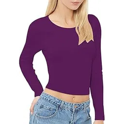 the blazze 1089 Women's Cotton Basic Sexy Solid Round Neck Slim Fit Full Sleeve Saree Readymade Saree Blouse Crop Top T-Shirt for Women-picture-21