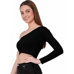 THE BLAZZE 1289 Women's Cotton One Shoulder Full Sleeve Crop Tops for Women-picture-13