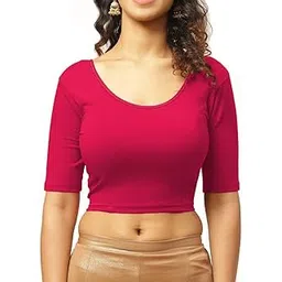 the blazze 1303 Women's Cotton Scoop Neck Backless Elbow Sleeve Crop Top Readymade Saree Blouse for Women-picture-19