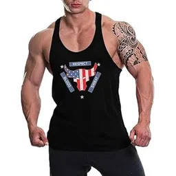 the blazze Men's Cotton Printed Sleeveless Racer Back Sports Gym Boxing Workout Activewear Bodybulding Quick Dry Fit Gym Vest Tank Top L2595-picture-22