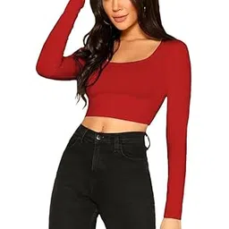 the blazze Women Cotton Comfy Stretchable Scoop Oval Neck Long Sleeve Crop Top T-Shirt for Girls L2656-picture-30