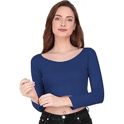 the blazze Women's Basic Sexy Solid Scoop Neck Slim Fit Full Sleeve Crop Top T-Shirt for Women B1059 (RBL,S)-picture-13