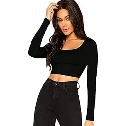 the blazze Women's Basic Sexy Solid Scoop Neck Slim Fit Full Sleeve Crop Top T-Shirt for Women Product_Code (Colour,Size)-picture-12
