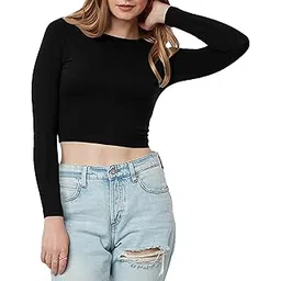 the blazze Women's Cotton Boat Neck Full Sleeve Solid Casual Wear Crop Top for Women L355-picture-30