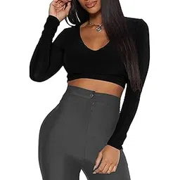 the blazze Women's Cotton Readymade Stretchable Deep V Neck Long | Full Sleeve Crop Top for Women L432-picture-46
