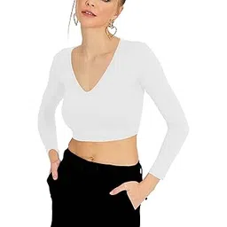 the blazze Women's Cotton Stretchable Regular Fit Deep V Neck Long | Full Sleeve Solid Crop Top for Women L535-picture-40
