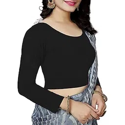 the blazze Women's Cotton Stretchable Scoop Neck 3/4 Sleeve with Back Scoop Regular Fit Readymade Saree Blouses for Womens L672-picture-21
