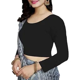 the blazze Women's Cotton Stretchable Scoop Neck 3/4 Sleeve with Back Scoop Regular Fit Readymade Saree Blouses for Womens L674-picture-39