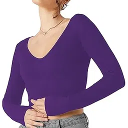 the blazze Women's Cotton Stretchable Solid V Neck Full | Long Sleeve Stylish Crop Top T-Shirt for Women L405-picture-34