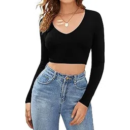 the blazze Women's Cotton Stylish Readymade Stretchable Deep V Neck Long Sleeve Regular Fit Saree Choli Black Blouses for Women L489-picture-28