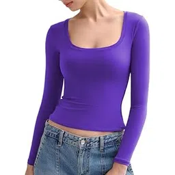 the blazze Women's Cotton Stylish Trendy Western Basic Solid Wear TV Oval Neck with Full/Long Sleeve Blouses for Girls L2640-picture-31