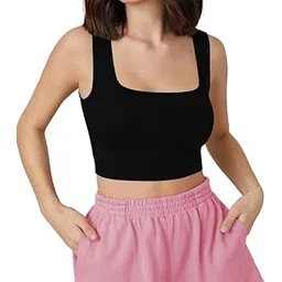 the blazze Women's Knitted Sleeveless Solid Square Neck Tank Tops L2610-picture-22