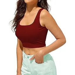 the blazze Women's Lycra Trendy Stretchable Sleeveless Square Neck Basic Solid Latest Crop Top for Women L381-picture-30