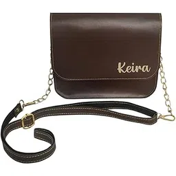 Personalized Leather Woman Chain Sling Bag With Your Name On It. Best Gift For Birthday, Sister, Girl-Friend. Latest Ladies Sling Bag. Customised Gift For Women(Brown)-image-4