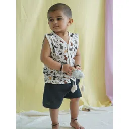 The Boo Boo Club Unisex Kids Printed Organic Muslin Jhabla & Short-picture-30