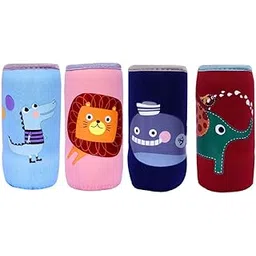 The Cheeky Kidzz Stretchable Soft Reusable Baby Bottle Cover Sleeve Animal Printed with Holding Strap Suitable for 120ml 150ml 220ml 240ml Feeding Milk (Pack of 4)-picture-12