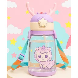 The Cheeky Kidzz Baby Straw Feeding Bottle Cup Learning Feeder With Cute Horn Attractive Cartoon 600ml Straw Sipper BPA Free (PURPLE)-picture-19