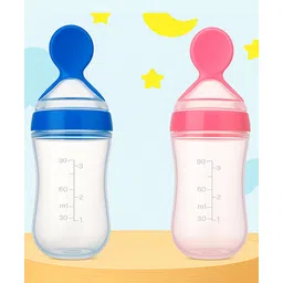 The Cheeky Kidzz Pack of 2 Baby Soft Silicone Squeeze Spoon Feeding Style Rice Cereal Squeezable Feeder Bottle BPA Free (MULTI-COLOURS)-picture-25