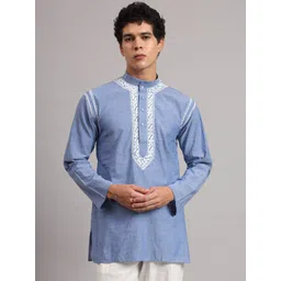 The Chikan Label Men Ethnic Motifs Embroidered Chikankari Floral Handloom Kurta-picture-25