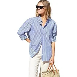 the classic togs Women Striped Shirt,Oversized Cotton Shirt for Women,Long Sleeve Shirt 6.-picture-46
