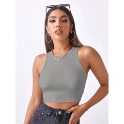 The Cloth Crow Grey Ribbed Crop Tank Top-picture-22