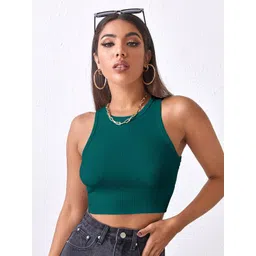 the cloth crow Teal Ribbed Crop Top with Round Neck-picture-20