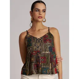 The Cloth Crow Women Ethnic Motifs Printed Sleeveless Cotton Peplum Top-picture-24