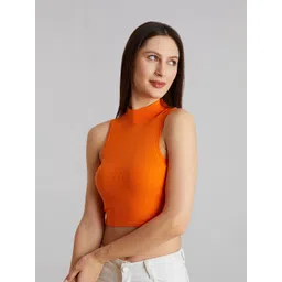 The Cloth Crow Women Ribbed High Neck Cotton Tank Crop Top-picture-36